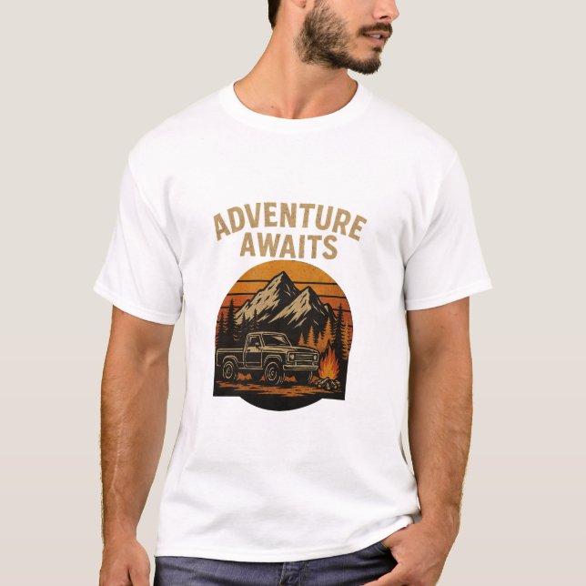 Adventure Awaits Vintage Camping T-Shirt (Front)