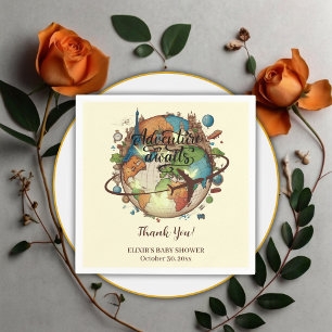Adventure Awaits Vintage Globe Baby Shower Napkin