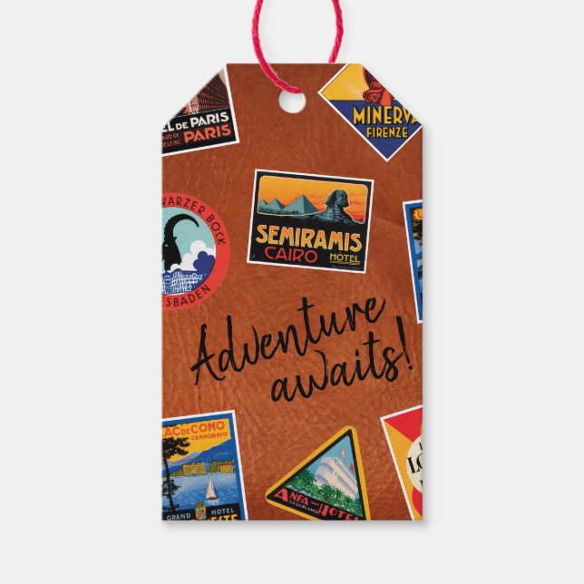 Adventure Awaits Vintage Travel Label Gift Tag (Front)