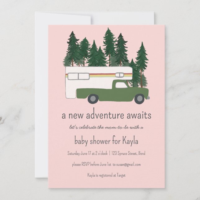 Adventure Awaits Vintage Truck Camper BABY SHOWER Invitation (Front)