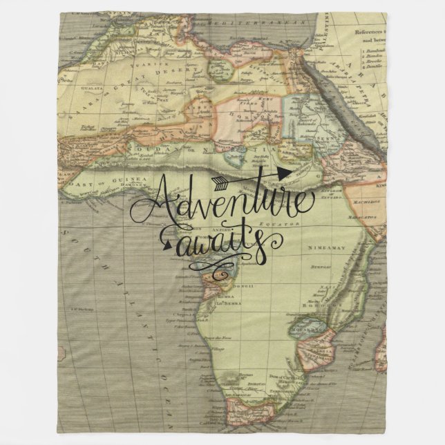 Adventure Awaits Vintage World Map Fleece Blanket (Front)