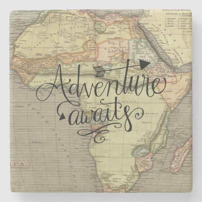Adventure Awaits Vintage World Map Stone Coaster (Front)