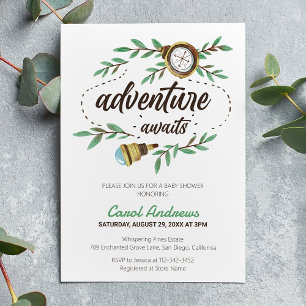 Adventure Awaits Watercolor Baby Shower Invitation