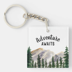 Adventure Awaits Watercolor Mountains Key Ring