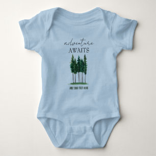Adventure Awaits Watercolor Rustic Pine Trees Baby Bodysuit