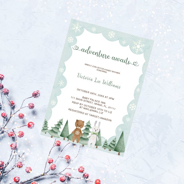 Adventure Awaits Watercolor Winter Baby Shower  Invitation (Creator Uploaded)