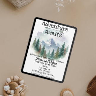 Adventure Awaits, Watercolor Woods Baby Shower Invitation
