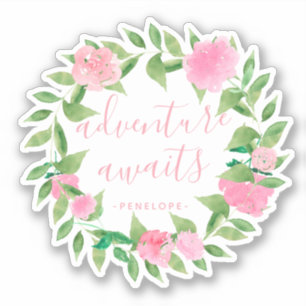 Adventure Awaits Watercolor Wreath with Name