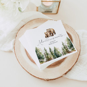 Adventure awaits wild forest bear baby shower napkin