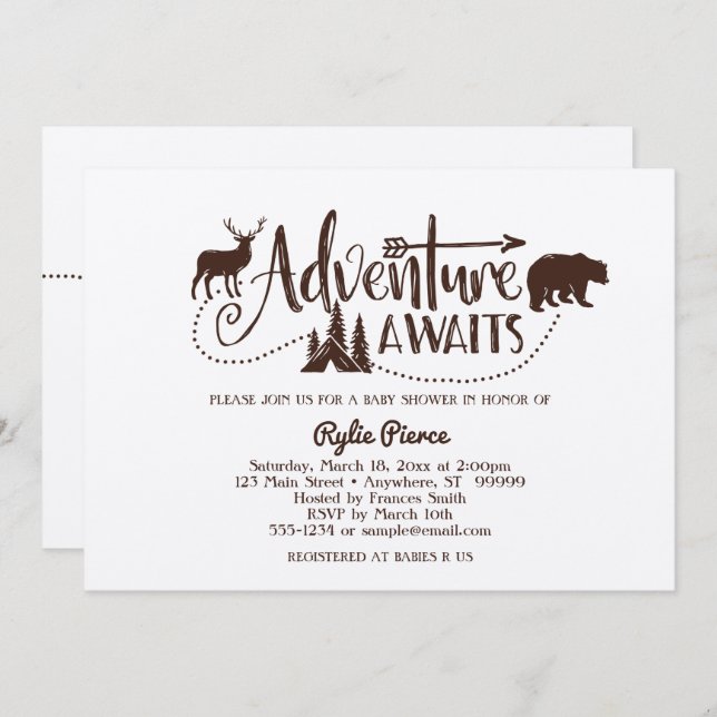 Adventure Awaits Wilderness Baby Shower Invitation (Front/Back)