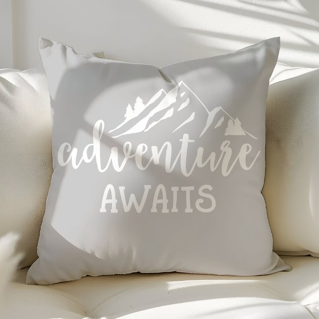 Adventure Awaits Wilderness Quote Grey Cushion (Creator Uploaded)