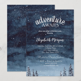 Adventure Awaits Winter Forest Retirement Party Invitation