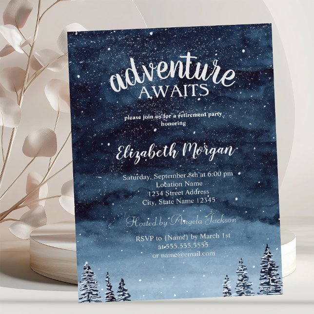 Adventure Awaits Winter Forest Retirement Party Invitation (Creator Uploaded)