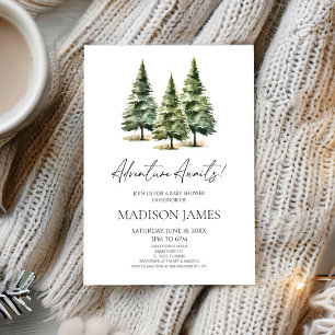 Adventure Awaits! Winter Pine Trees Baby Shower Invitation