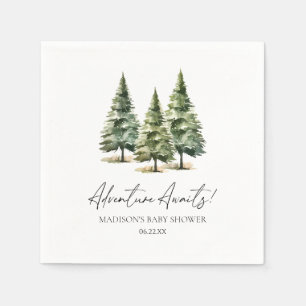 Adventure Awaits! Winter Pine Trees Baby Shower Napkin