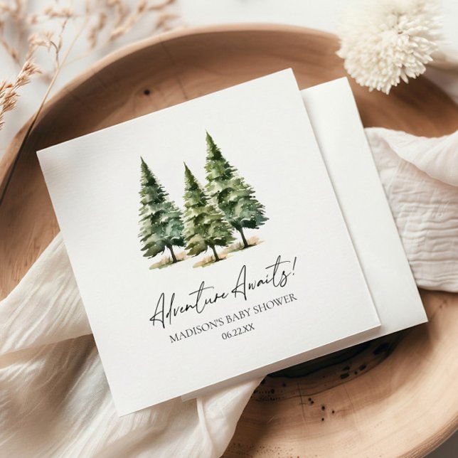 Adventure Awaits! Winter Pine Trees Baby Shower Napkin (Creator Uploaded)