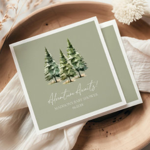 Adventure Awaits! Winter Pine Trees Baby Shower Napkin
