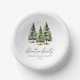 Adventure Awaits! Winter Pine Trees Baby Shower Paper Plate