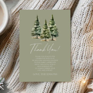 Adventure Awaits! Winter Pine Trees Baby Shower Thank You Card