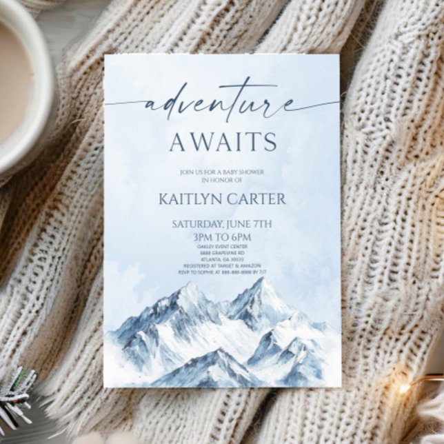 Adventure Awaits Winter Snowy Mountain Baby Shower Invitation (Creator Uploaded)