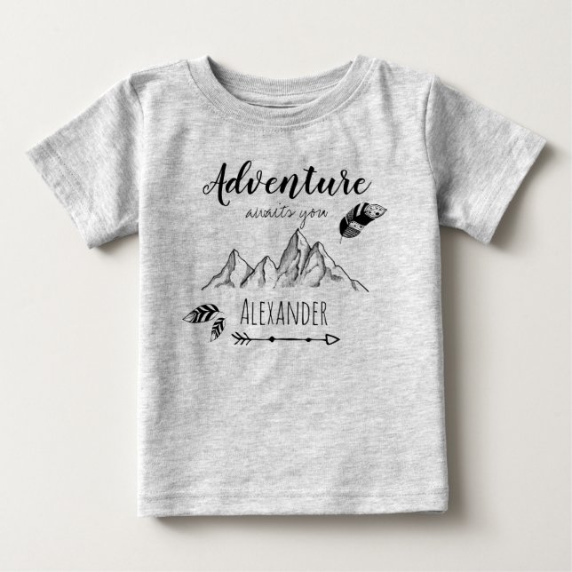Adventure awaits with customizable name baby T-Shirt (Front)