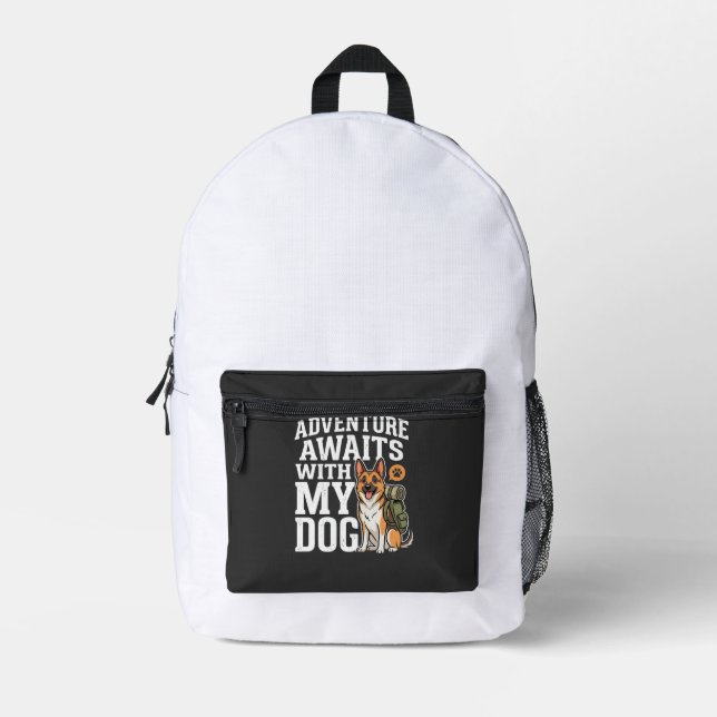 Adventure Awaits With My Dog Hiking Printed Backpack (Front)