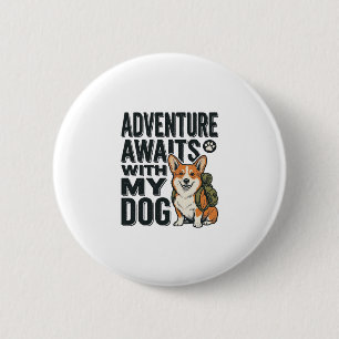 Adventure Awaits With My Dog Vintage Hiking Design 6 Cm Round Badge