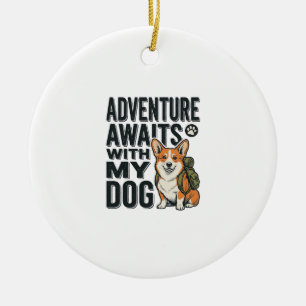 Adventure Awaits With My Dog Vintage Hiking Design Ceramic Tree Decoration
