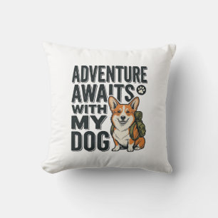 Adventure Awaits With My Dog Vintage Hiking Design Cushion