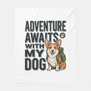 Adventure Awaits With My Dog Vintage Hiking Design Fleece Blanket