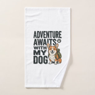 Adventure Awaits With My Dog Vintage Hiking Design Hand Towel