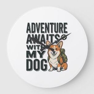 Adventure Awaits With My Dog Vintage Hiking Design Large Clock