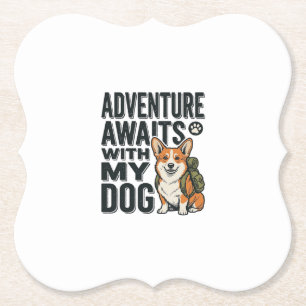 Adventure Awaits With My Dog Vintage Hiking Design Paper Coaster