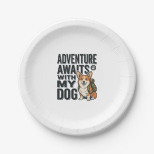 Adventure Awaits With My Dog Vintage Hiking Design Paper Plate
