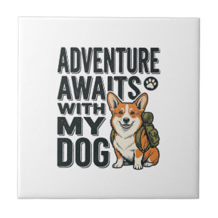 Adventure Awaits With My Dog Vintage Hiking Design Tile