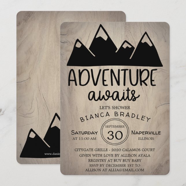 Adventure Awaits Wood Mountain Baby Shower Invitation (Front/Back)