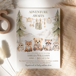 Adventure Awaits Woodland Animals Baby Shower Invitation