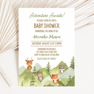 Adventure Awaits Woodland Animals Baby Shower Invitation