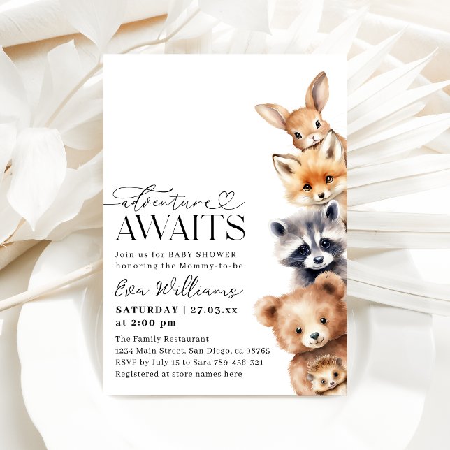 Adventure Awaits Woodland Animals Baby Shower Invitation (Creator Uploaded)