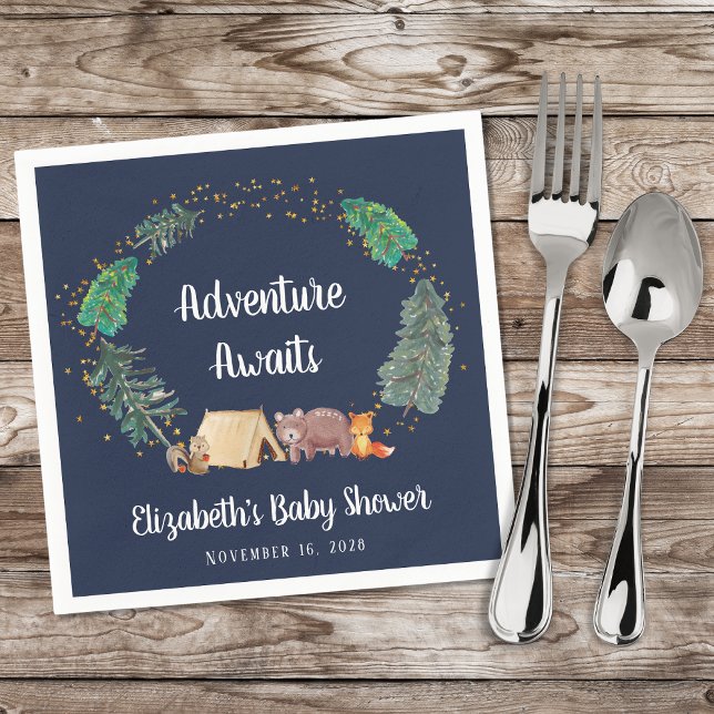 Adventure Awaits Woodland Animals Baby Shower Napkin (Creator Uploaded)