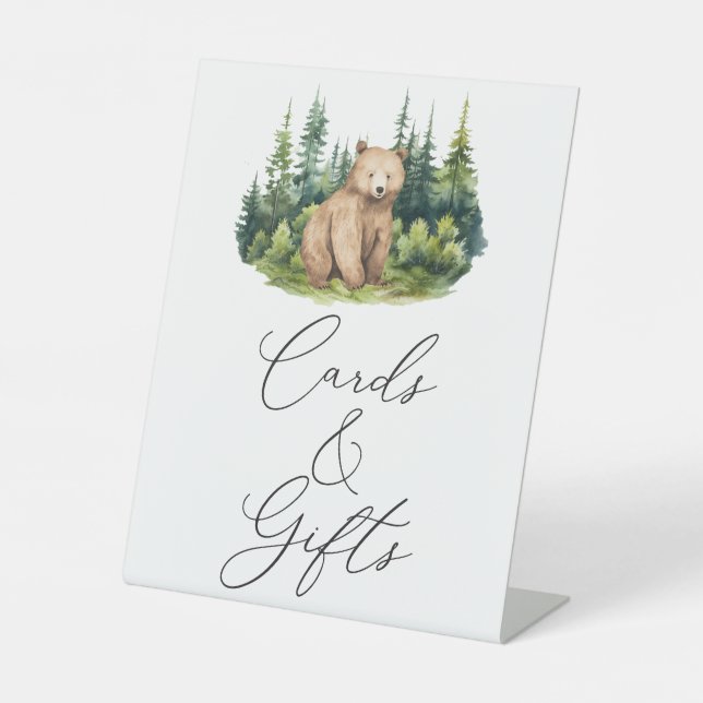 Adventure Awaits Woodland Baby Shower Cards & Gift Pedestal Sign (Front)
