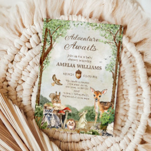 Adventure Awaits Woodland Baby Shower Forest Anima Invitation