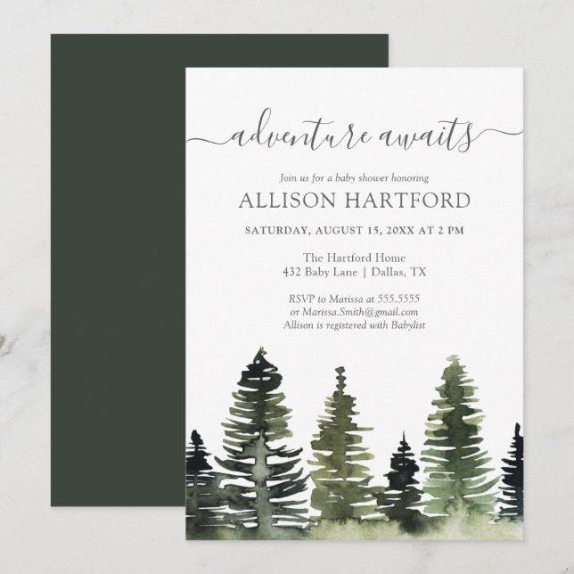 Adventure Awaits Woodland Baby Shower Invitation (Front/Back)