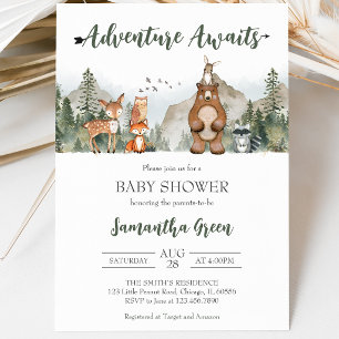 Adventure Awaits Woodland Baby Shower Invitation