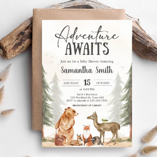 Adventure Awaits Woodland Baby Shower Invitation
