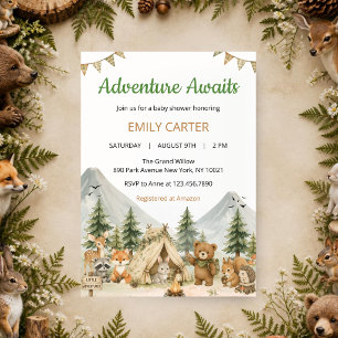 Adventure Awaits Woodland Baby Shower Invitation