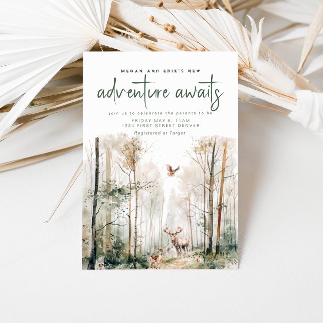 Adventure Awaits Woodland Baby Shower Invitation (Creator Uploaded)