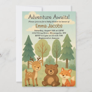 Adventure Awaits Woodland Baby Shower Invitation