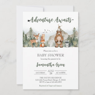 Adventure Awaits Woodland Baby Shower Invitation
