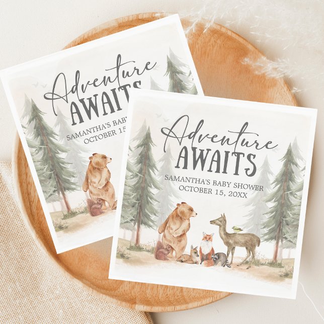 Adventure Awaits Woodland Baby Shower Napkin (Woodland Baby Shower Napkin)